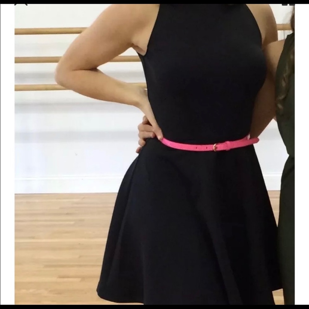 Black dress with pink belt
